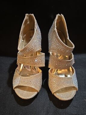 Hot Tomato Gold Rhinestone Wrap Strappy Heels